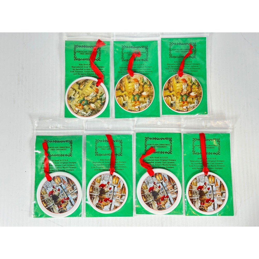 Bergquist Imports Swedish Porcelain Christmas Ornaments Set of 7 Carl Larsson